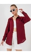 Bigdart 20153 Tek Cepli Oversize Keten Gömlek - Bordo