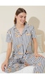 Siyah İnci Örme Düğmeli Pijama Takım 7755 Lacivert Beyaz