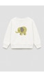 Monila Unisex Çocuk 3 İplik Kumaş Pamuklu Fil Baskılı Sweatshirt Ekru