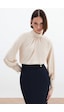 Sateen Yaka Detaylı Saten Bluz - Bej-130534 Bej