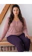 Siyah İnci Pudra Desenli Büyük Beden Battal Boy Düğmeli Viskon Örme Pijama Takım 26224867