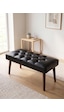 Modern Kapitoneli Siyah Deri Kumaş Bench Puf Oturma Bankı Ahşap Ceviz Ayaklı Demonte 90x45