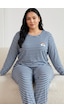 Siyah İnci Büyük Beden Battal Boy Viskon Örme Pijama Takım I26240954 İndigo