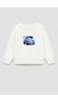 Monila Erkek Çocuk 3 İplik Kumaş Araba Baskılı Pamuklu Sweatshirt Ekru