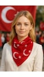 Ay Yıldız Kırmızı Türk Bayrağı Temalı Pamuk Kumaş Fular50x50 Kırmızı Gül