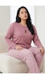 Siyah İnci Pamuklu Likralı Büyük Beden Battal Boy Örme Pijama Takım26240911 Pudra