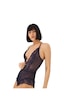 Cottonhill Lacivert Çıtçıtlı Dantelli Transparan Sırt Çapraz İpli Bodysuit Lacivert
