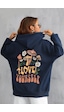 Just Baskılı Bisiklet Yaka Sweatshirt Lacivert