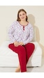 Siyah İnci Düğmeli Pamuklu Curve Büyük Beden Battal Boy Örme Pijama Takım 24240657 Beyaz