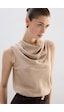 Sateen Degaje Yaka Bluz - Bej-136753 Bej