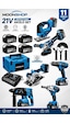 Moonshop DK011 21V DX-1079 Usta Seti 11 Parça Bl Motor Darbeli Matkap + Avuç Taşlama +  Somun Sıkma +  Daire Testere +  Dekupaj