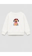 Monila Unisex Çocuk 3 İplik Kumaş Köpek Baskılı Pamuklu Sweatshirt Ekru