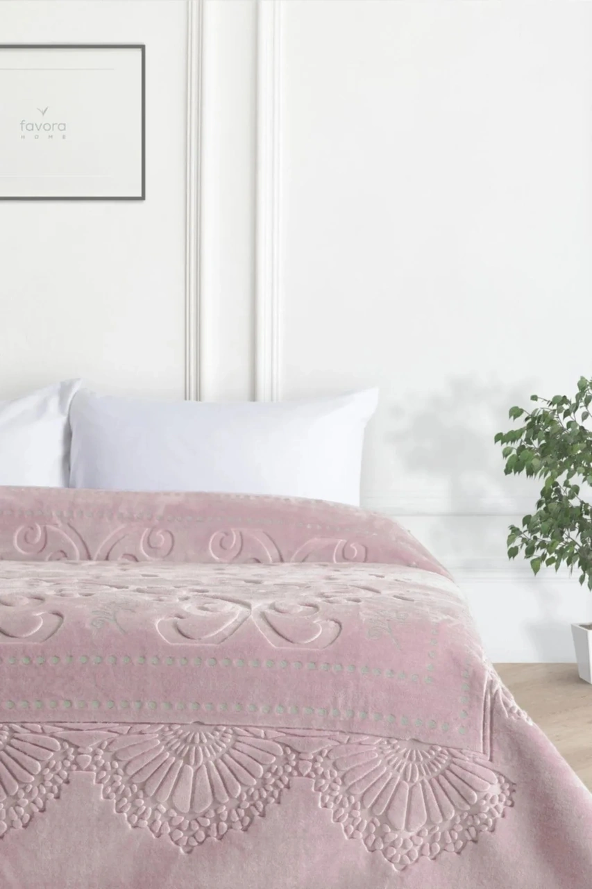 Merinos Pırıltı Embos Çift Kişilik Gümüş Detaylı Battaniye - Pudra-silver Pudra