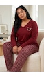 Siyah İnci Nakışlı Pamuklu Likralı Büyük Beden Battal Boy Örme Pijama Takım 26240905 Bordo