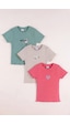 Monox 5-12 Yaş Kız Çocuk 3'lü Nakışlı Fitilli Tshirt Likralı Esnek Yazlık Body Set Taş Yeşil Nar