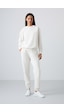 Tommy Life Ekru Basic Pamuklu O Yaka Oversize Lastik Paça Kadın Eşofman Takım - 95287 Ekru
