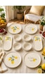 Amalfi 10 Parça 4 Kişilik Stackable Seramik Kahvaltı Takımı Limon Desenli Ayaklı Sunumluklu Sofra Seti Beyaz