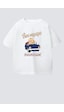 Monila Erkek Çocuk Bej Pamuklu Baskılı Bisiklet Yaka T-shirt Ekru