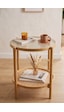 Robin Home Bambu Temperli Camlı Rattan Raflı Yuvarlak Yan Sehpa 45 45cm Bej