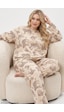 Siyah İnci Baskılı Büyük Beden Battal Boy Örme Pijama Takım 8089 Ten Leopar