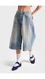 it's basic Kadın T.kot Rengi 2s5-84 Süper Baggy Fit Maxi Boy %100 Koton Denim Şort Tint Kot Rengi