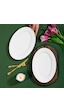 Porsima 4440 Gardenya Porselen Altın Fileli Kayık Tabak Seti - Oval Kahvaltılık Sunumluk Seti 30cm Beyaz