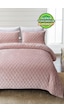 Evlen Home Kapitone Kadife Yatak Örtüsü Seti Çift Kişilik Supersoft 3 Parça Yumuşak Elyaf Dolgulu Pudra Pudra