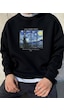 Uyguntarz Unisex The Starry Night Baskılı Oversize Sweatshirt siyah