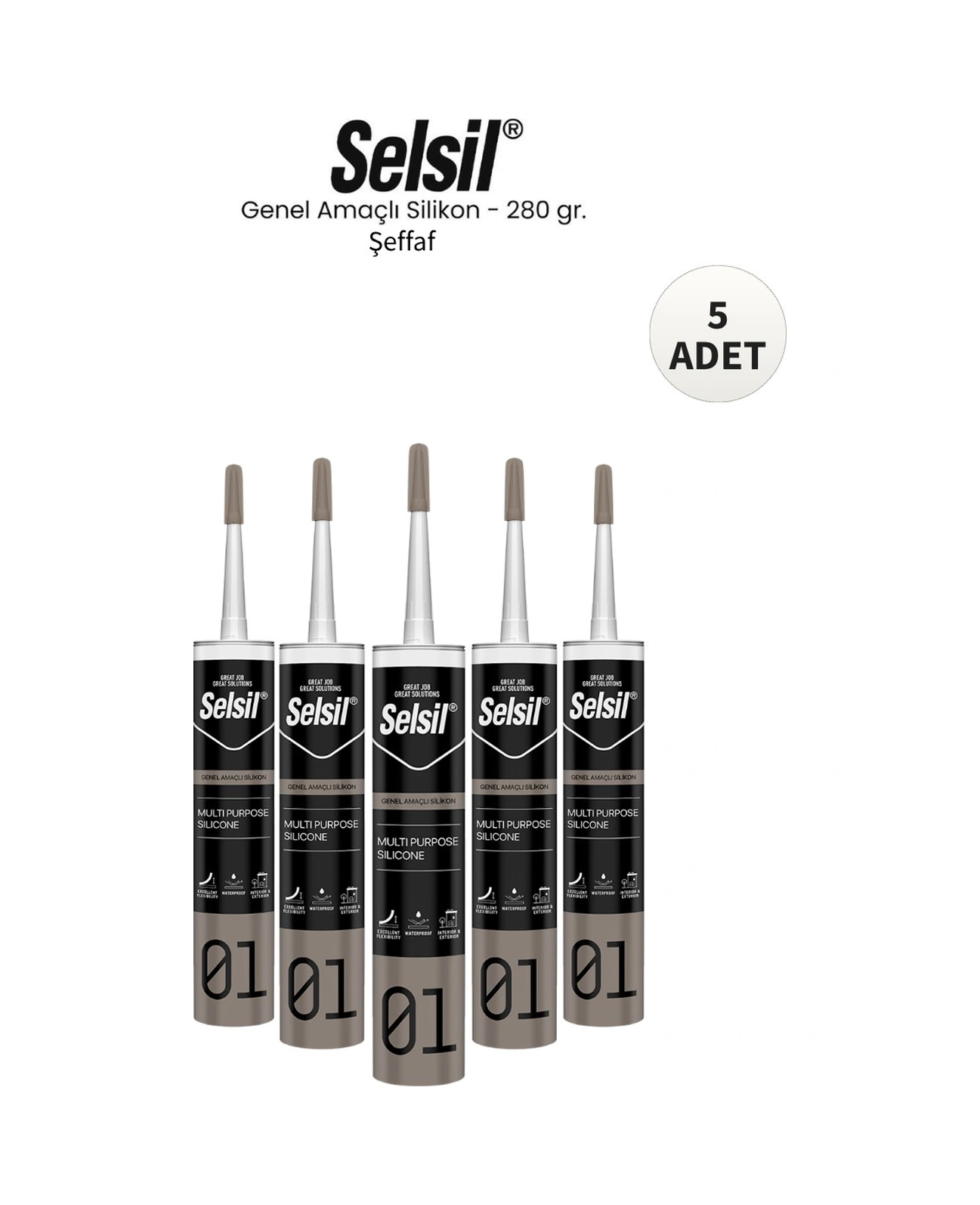 Selsil Genel Amaçlı Şeffaf Silikon 280 Gr. - 5 Adet Şeffaf