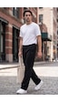 Tommylife Siyah Yüzeyi Dokulu Standart Fit Palazzo Erkek Pantolon - 82171 Siyah