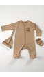 Tinylamb Cool Bear Unisex 3 Parça Hastane Çıkışı Takımı Organik Pamuk Yenidoğan Mini Set Toprak