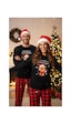 Siyah İnci Kadin Ekose Merry Christmas Baskılı Yılbaşı Temalı Örme Pijama Takım 7970 Siyah Kırmızı Ekose
