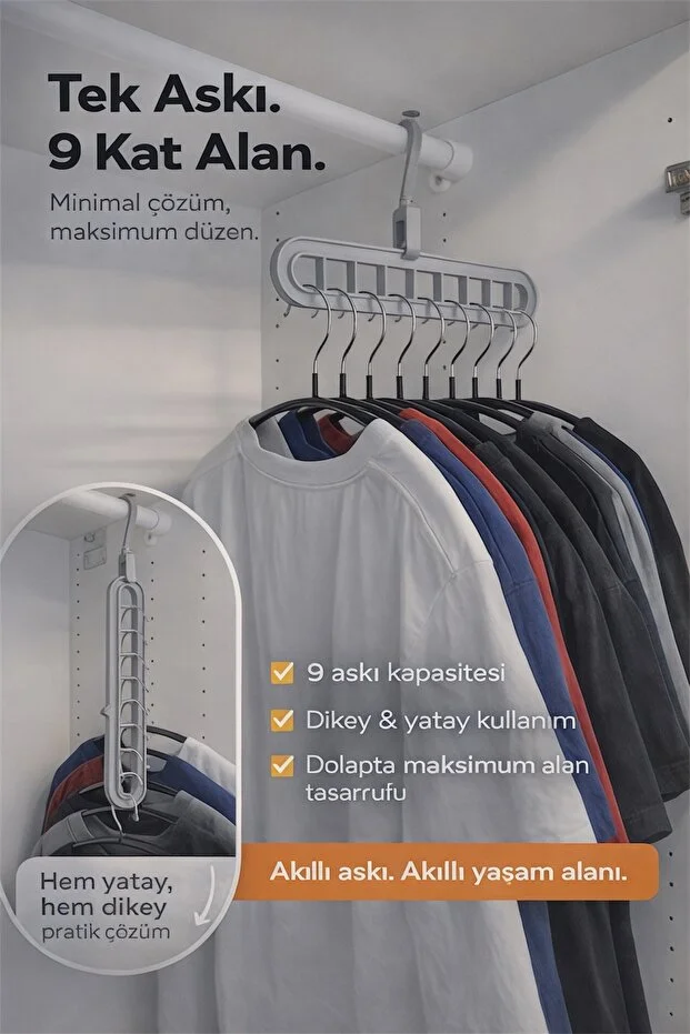 Akıllı Dolap Düzenleyici Askı Yer Kazandıran Çoklu Askı Dayanıklı & Çevre Dostu Açık Gri