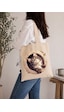 Lunora Collectıon Kedi Baskılı Kanvas Bez Çanta Ham Renk