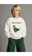 Monila Erkek Çocuk 3 İplik Kumaş Hayvan Baskılı Pamuklu Sweatshirt Ekru
