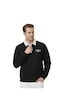 Deepsea Erkek Siyah Relax Fit İçi Polarlı Polo Yaka Sweatshirt Pamuklu Kalın Sweatshirt 2600762 Siyah