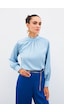Sateen Yaka Detaylı Saten Bluz - Bebe Mavi-134912 Bebe Mavi