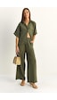 Shade Kadın Oversize Kısa Kol Gömlek Beli Lastikli Geniş Paça Pantolon Takım 7651 60286138 - Haki