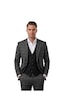 Deepsea Erkek Antrasit Slim Fit Ekose 3 Lü Takım Elbise Siyah Yelekli Kare Desenli Takım 2601589