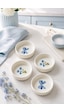Blue Gift 4 Lü Seramik Kase Seti 10 Cm Çiçek Desenli Çerezlik Ve Sosluk Beyaz