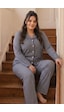 Siyah İnci Desenli Termal Kumaşlı Ultra Soft Yumuşak Büyük Beden Battal Boy Düğmeli Örme Pijama Takımı 26226509 Lacivert