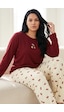 Siyah İnci Pamuklu Likralı Büyük Beden Battal Boy Örme Pijama Takım 26240904 Bordo