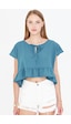 Armonika Kadın Petrol Yarasa Kol Yakası Bağlamalı Eteği Fırfırlı Oversize Crop Bluz Arm-24y001088