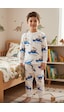 Bunny Hopp Erkek Çocuk Dinozor Desenli Pijama Takımı %100 Pamuk Beyaz Uzun Kollu Ev Giyimi Bunny Hopp Erkek Çocuk Dinozor Desenli Pijama Takımı %100 Pamuk Beyaz Uzun Kollu Ev Giyimi