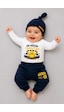 Babyden's %100 Pamuk Sarı Lacivert En Küçük Taraftar 3'lü Yenidoğan Bebek Takımı Uzun Kollu Body Pantolon Şapka Set