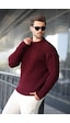 Madmext Bordo Örgü Desenli Triko Erkek Kazak E7425 Bordo