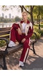 Kadın Bordo Bej W6-35 Crop Sweatshirt Eşofman Pantolon 2'li Tasarım Takım