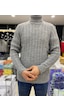 Erkek Koyu Gri Örgü Desenli Balıkçı Yaka Triko Kazak Koyu Gri