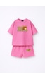 Fasardi Super Bear Adventure Süper Ayı Baskılı Oversize %100 Pamuk Tişört Şort 2li Çocuk Takım Açık Pembe