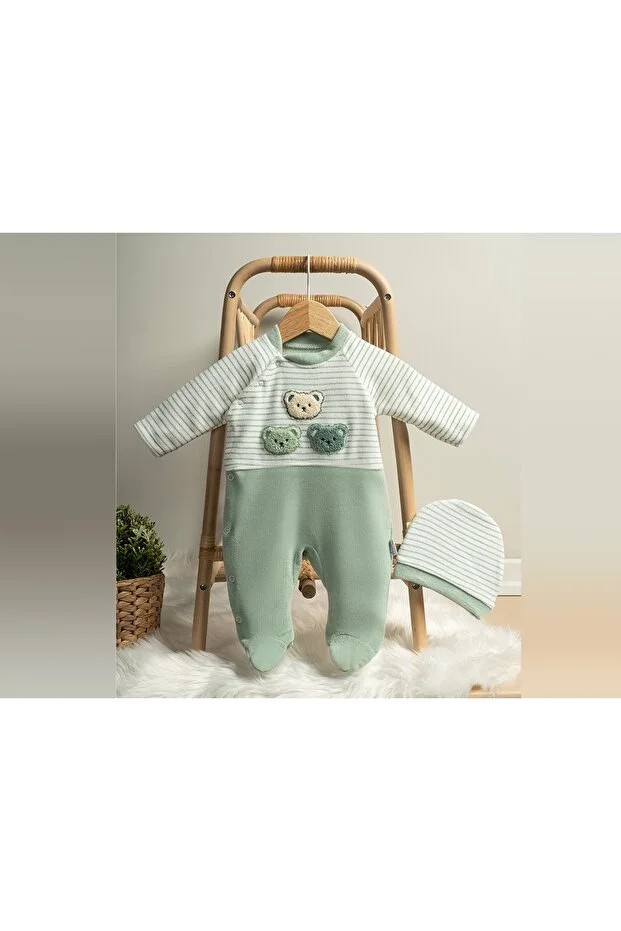 Annora Ayıcıklar Nakışlı Erkek Bebek Tulum Açık Yeşil